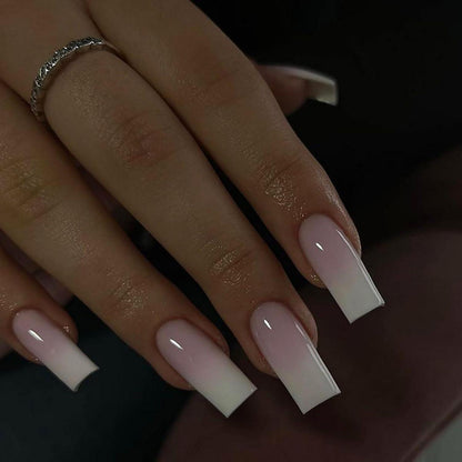 Rosa Weiß Gradient Press on Nails - Lange, Quadratische Fake Nägel