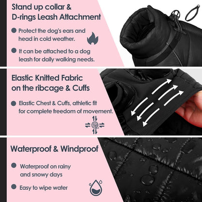 Wasserdichter Hundemantel Winter Warm für Kleine Mittel Hunde Schwarz