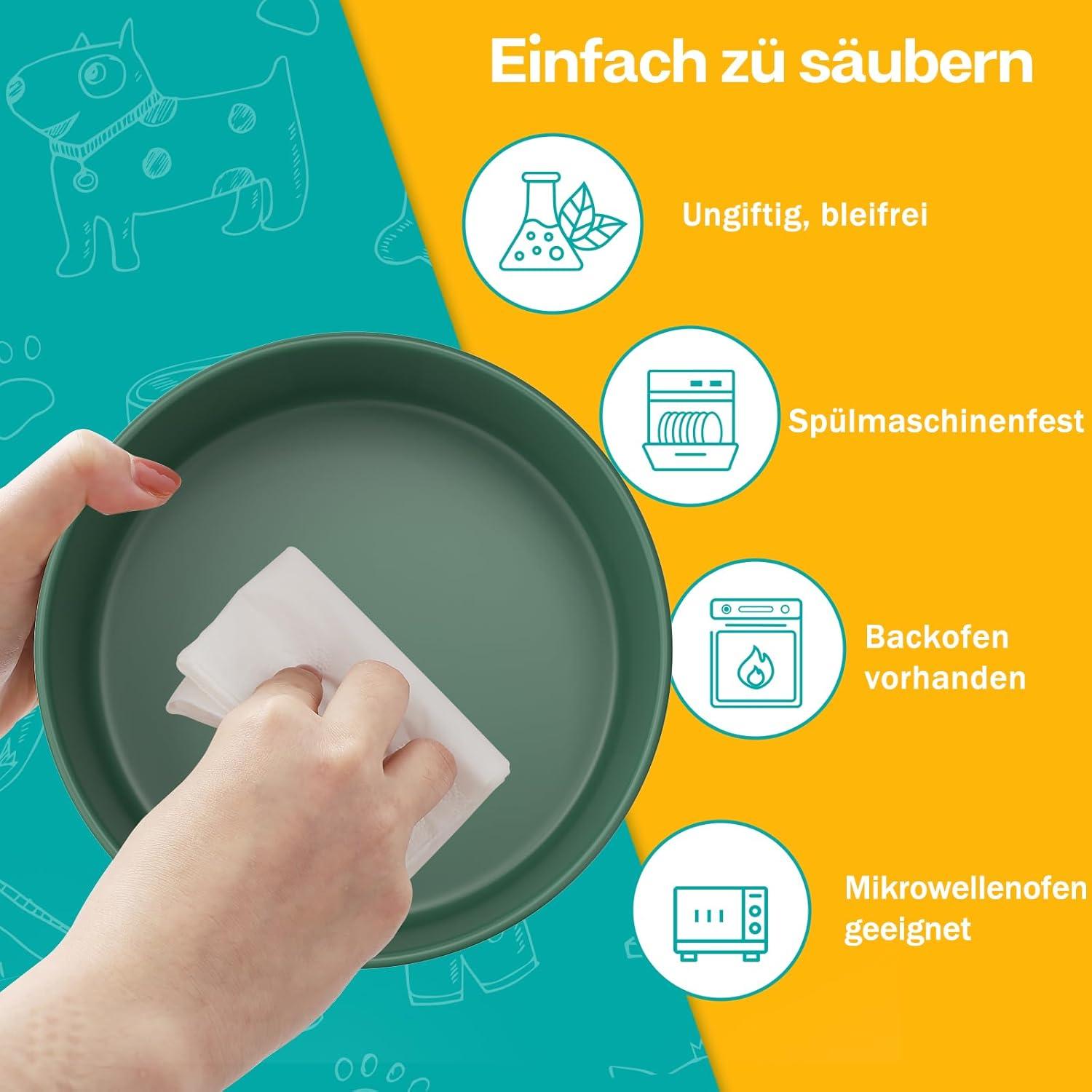 Doppel Hundenapf 850ml Keramik Futternapf mit Bambus Ständer für mittelgroße und große Hunde