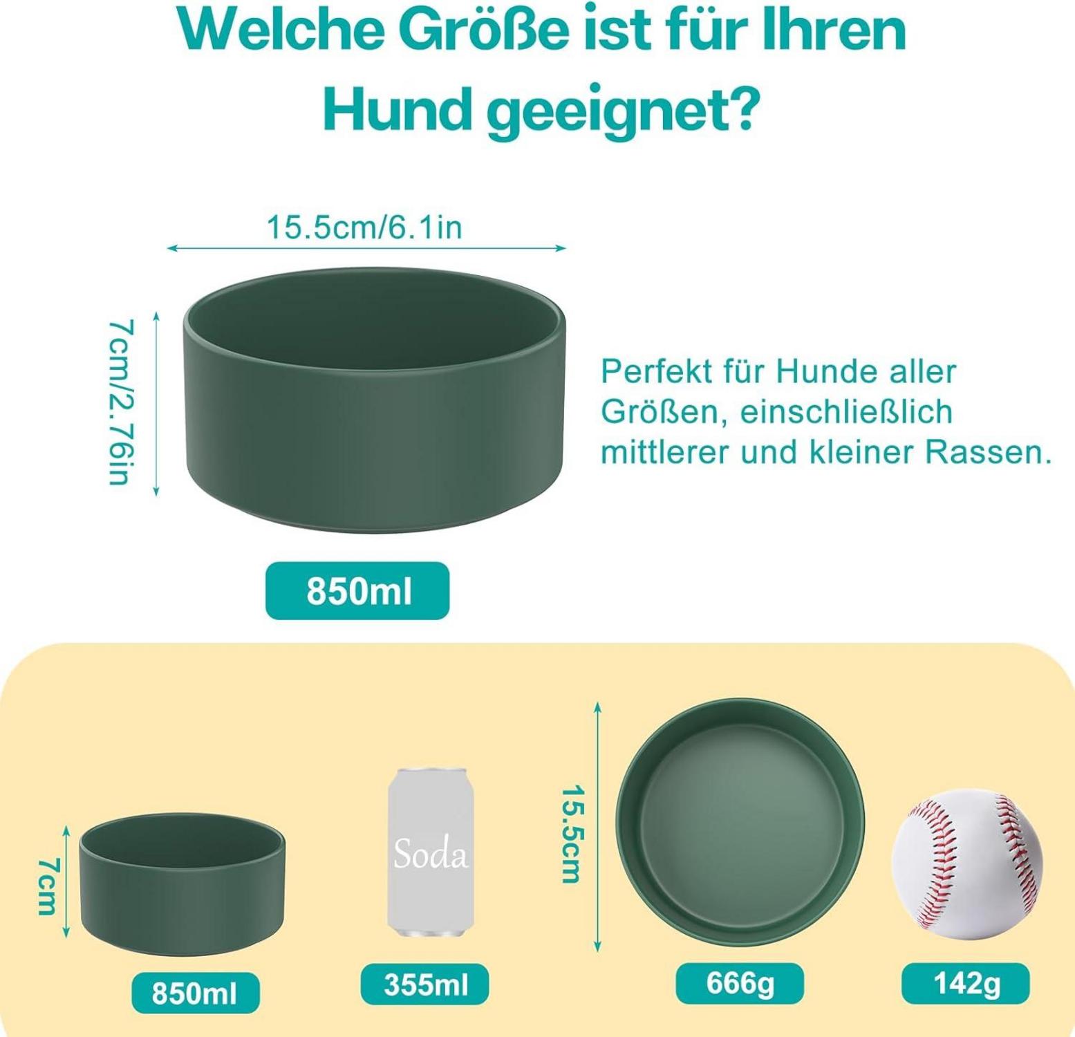 Keramik Doppel Hundenapf 850ml mit Bambus Ständer rutschfestematte