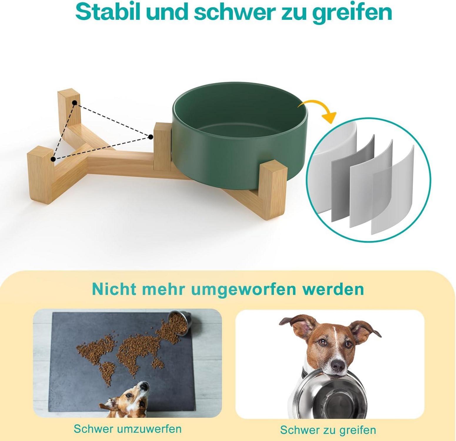 Doppel Hundenapf Keramik 850ml Futternapf Bambusständer Grün