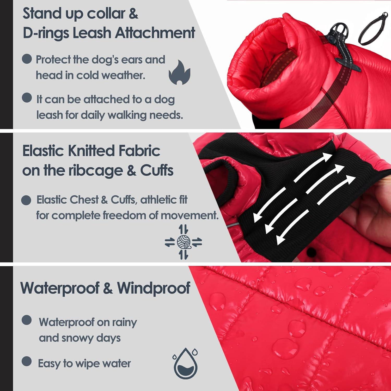 Wasserfester Hundemantel Winter mit Reflektierender Streifen Rot M