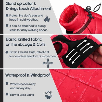 Wasserfester Hundemantel Winter mit Reflektierender Streifen Rot M