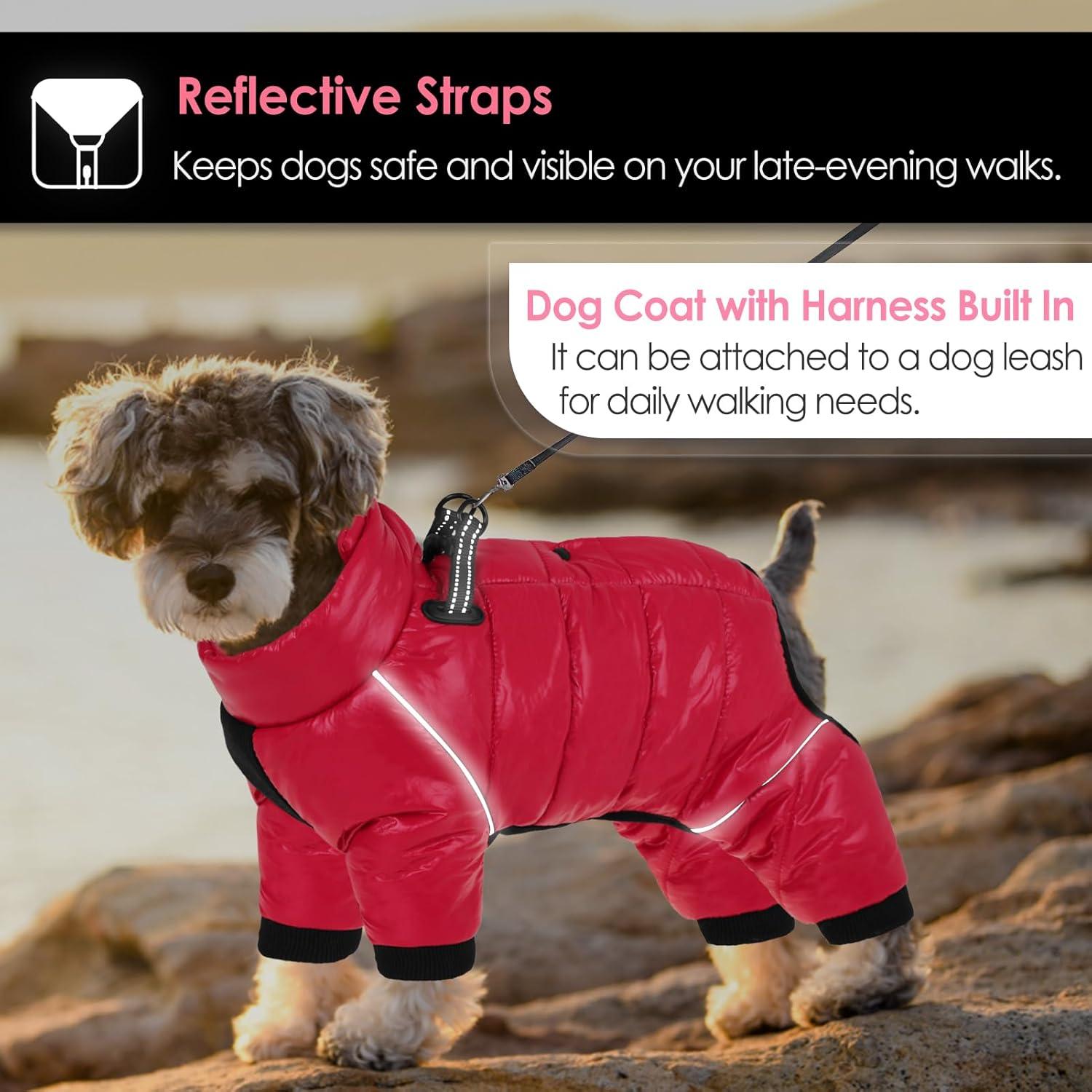 AOFITEE Wasserdichter Hundemantel Winter Warm Reflektierender Streifen Rot