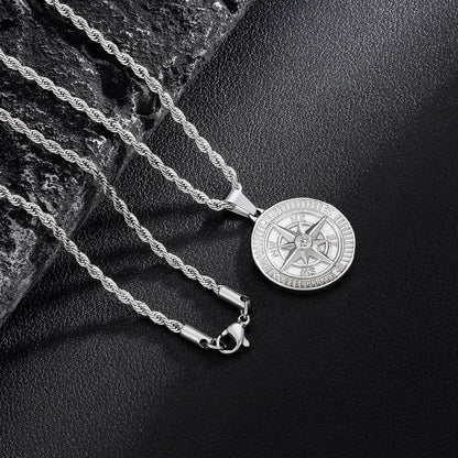 Herren Kompass Anhänger Kette Silber 2,5mm 55,9cm 316L Edelstahl 18K vergoldet