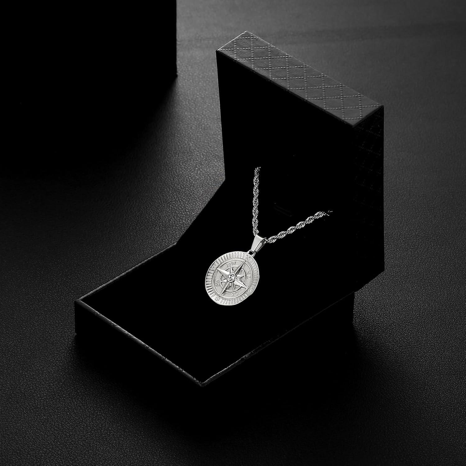 Herren Kette mit Kompass Löwe Anhänger 18K vergoldet 2,5mm Edelstahl