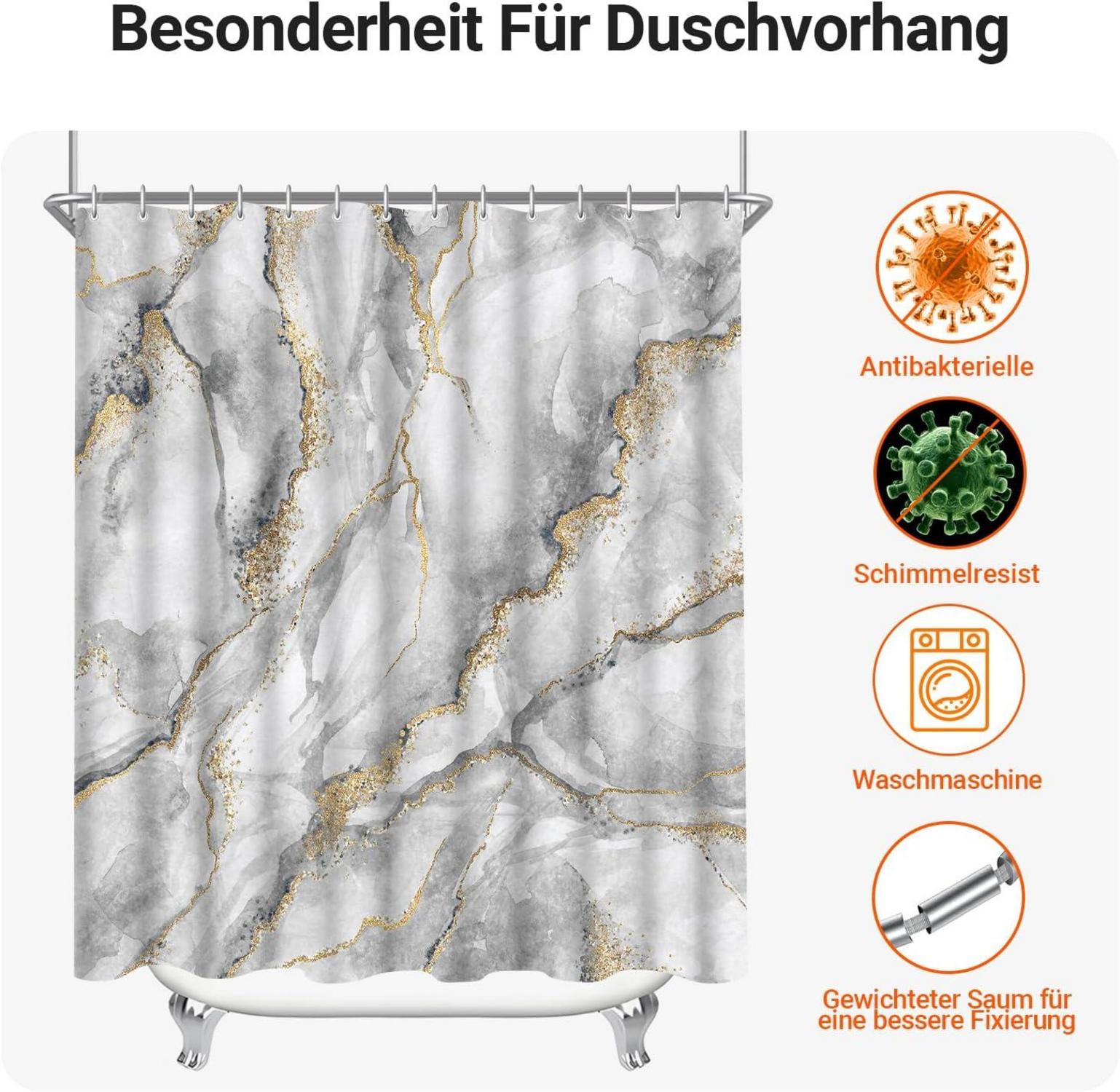 Duschvorhang Marmor 240x180cm Antischimmel Textil Wasserabweisend 16 Ösen