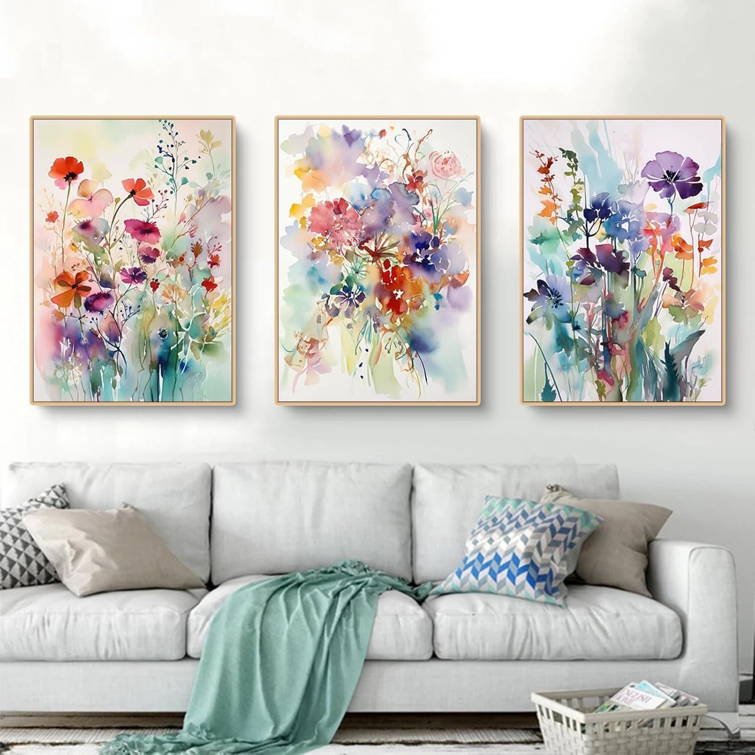 Herfair Poster Wohnzimmer 3er Set Blumen Leinwand Deko 40x50cm
