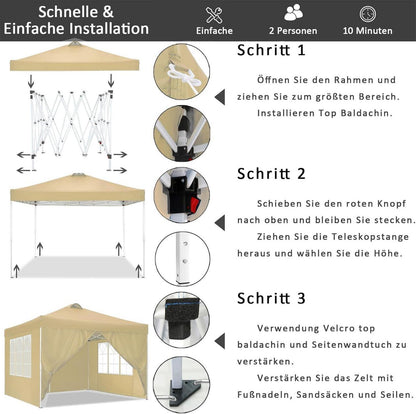 Pavillon 3x3m Wasserdicht Stabil Winterfest Faltpavillon mit 4