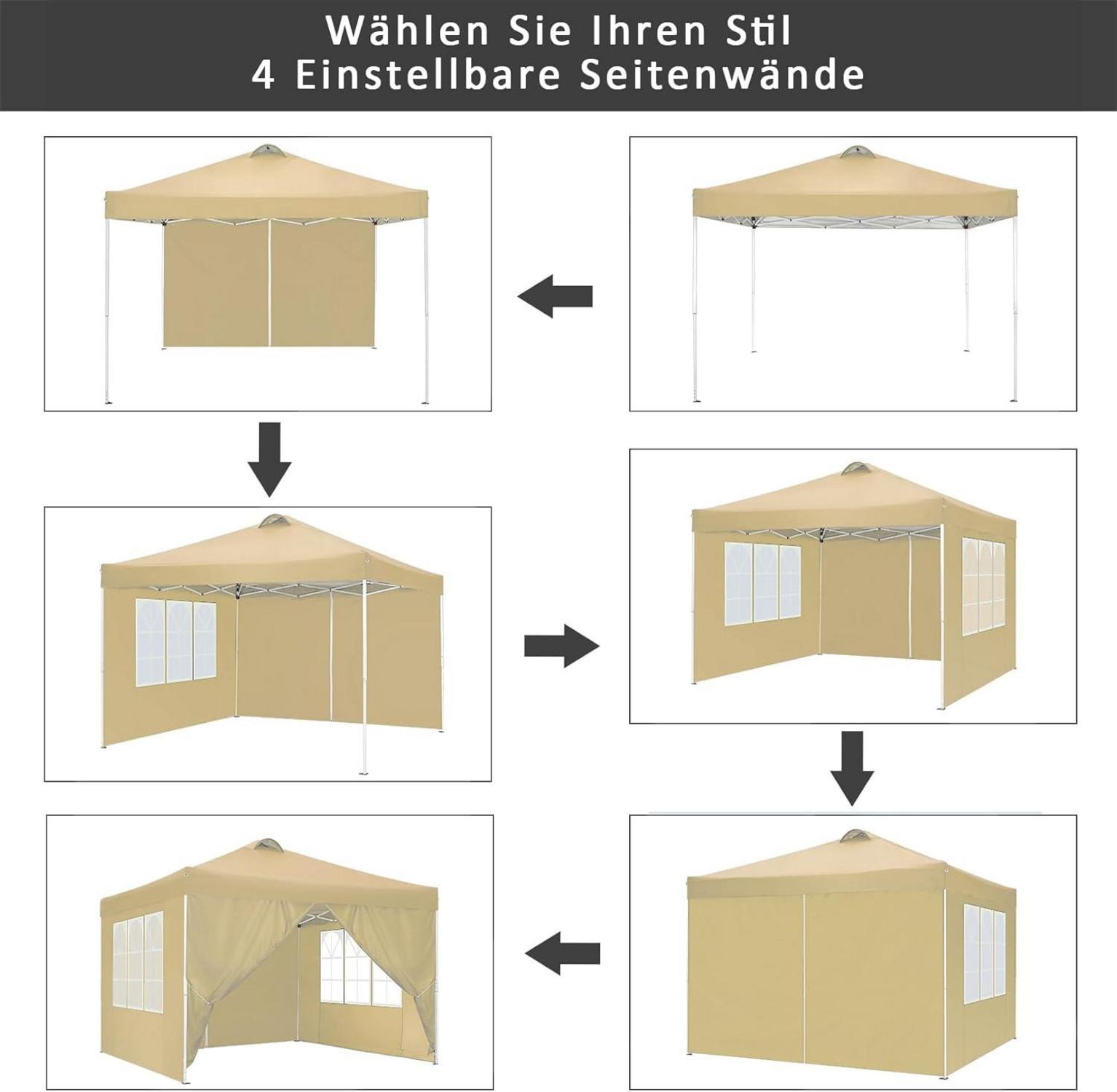COBIZI 3x3m Pavillon Wasserdicht Stabil Winterfest mit 4 Seitenteilen & Sandsack