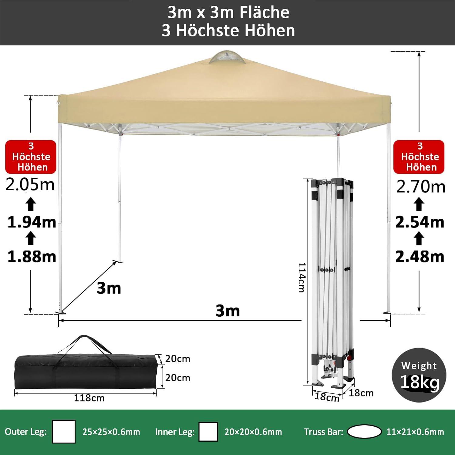Pavillon 3x3m Wasserdicht Stabil Winterfest Faltpavillon Partyzelt mit
