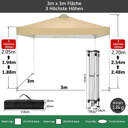 Pavillon 3x3m Wasserdicht Stabil Winterfest Faltpavillon Partyzelt mit