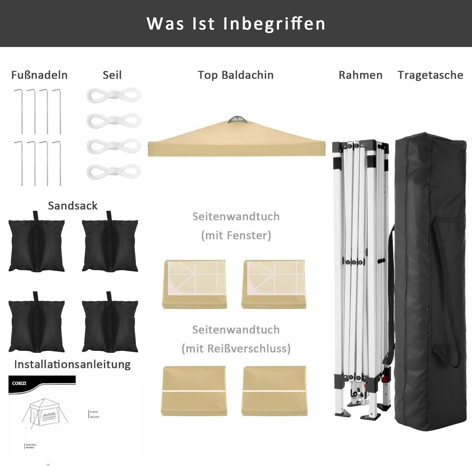 COBIZI Pavillon 3x3m Wasserdicht Stabil Partyzelt Gartenpavillon mit Entlüftung