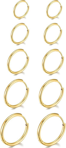 Edelstahl Damen Creolen Set 5 Paar 8mm 10mm 12mm 14mm 16mm Gold