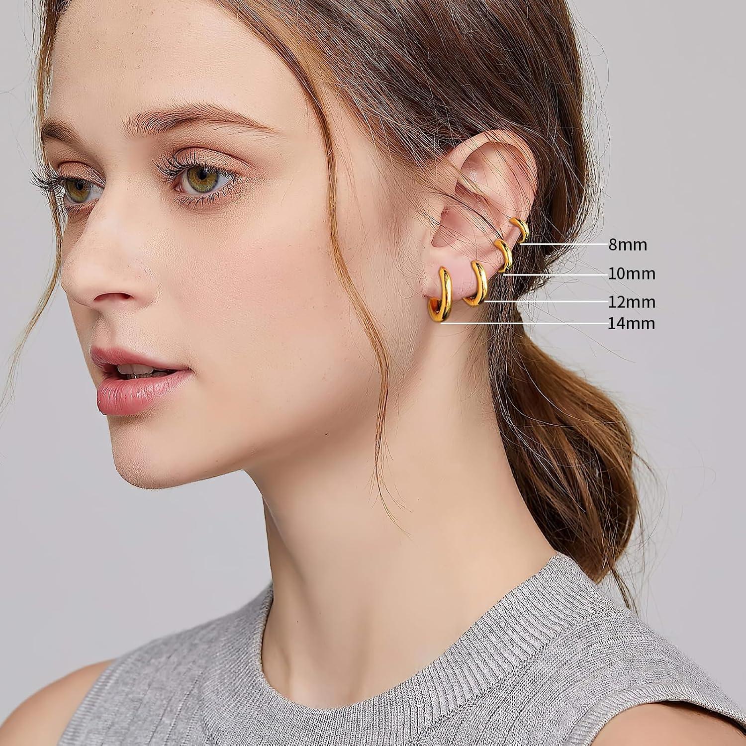 Edelstahl Damen Creolen Set 5 Paar 8mm 10mm 12mm 14mm 16mm Gold