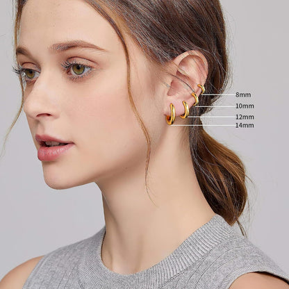 Edelstahl Damen Creolen Set 5 Paar 8mm 10mm 12mm 14mm 16mm Gold