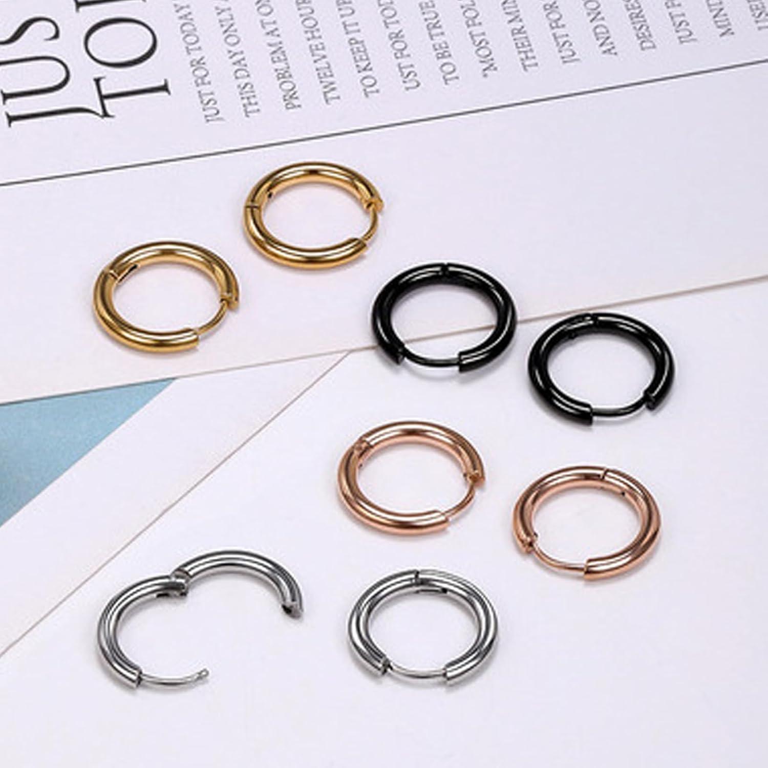 GW Damen Edelstahl Creolen Set 5 Paar Gold Vergoldet 8-16mm Hoops
