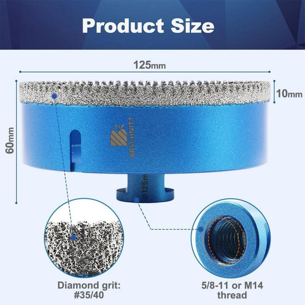 Diamant Fliesenbohrer 125mm M14 für Winkelschleifer