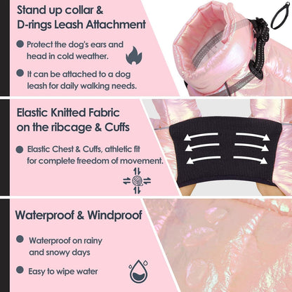 Wasserdichter Hundemantel Winter mit reflektierendem Streifen Rosa