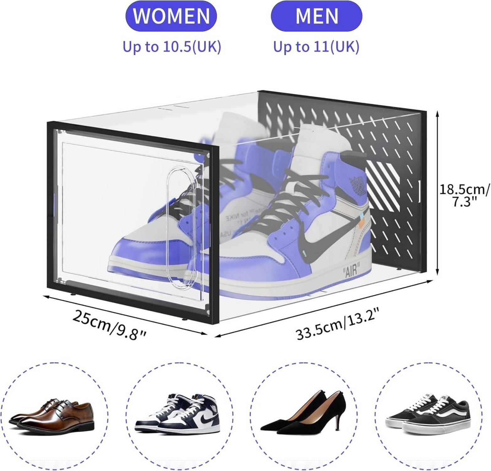 Schuhaufbewahrungsboxen stapelbar transparent magnetische Tür 12 Stück Schwarz