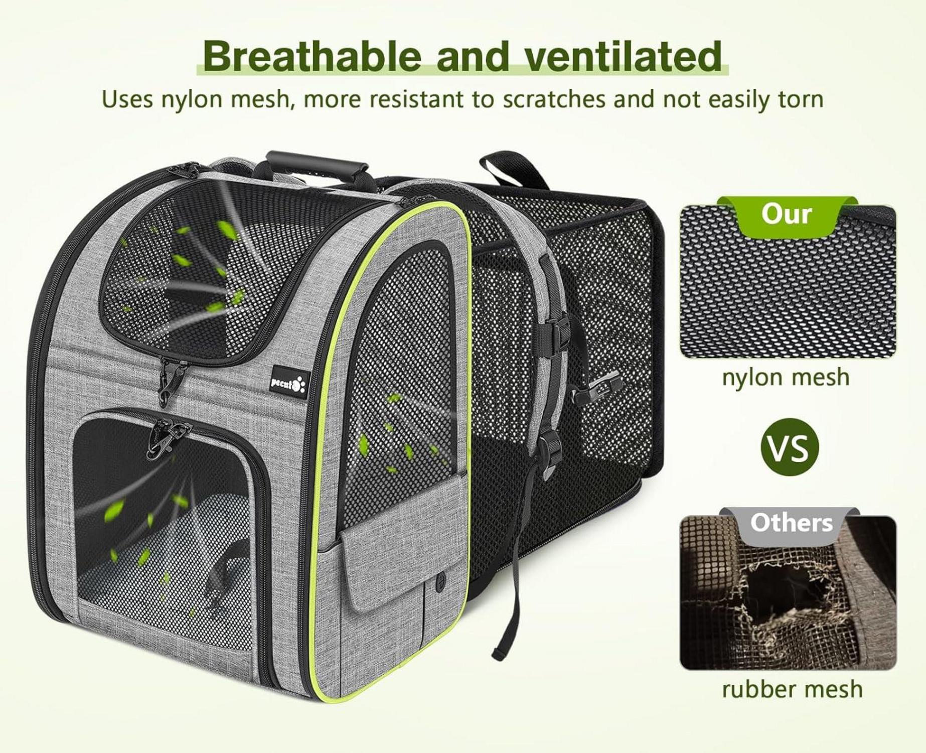 Pecute Haustier Rucksack mit Netzfenster, Erweiterbarer Platz, Tragbare Katzentasche, Atmungsaktiv, Wasserdicht, Grau L