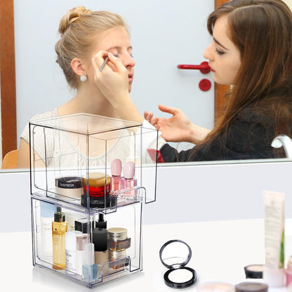 Acryl Kosmetik-Organizer mit Schubladen, stapelbar, 2 Stücke, transparent, Badezimmer Organizer