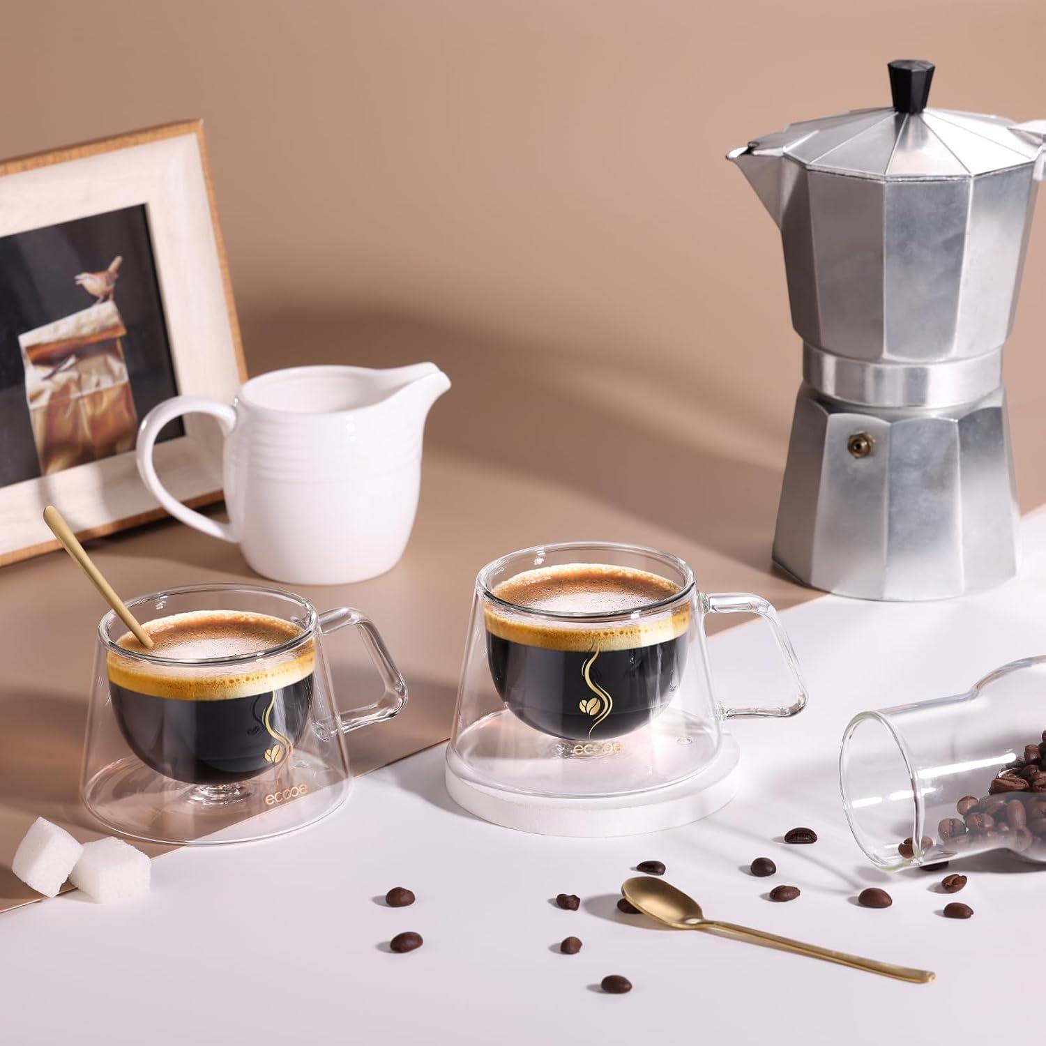 Doppelwandige Espressotassen Glas 120ml 2er Set Henkel Tee Milch Geschenk