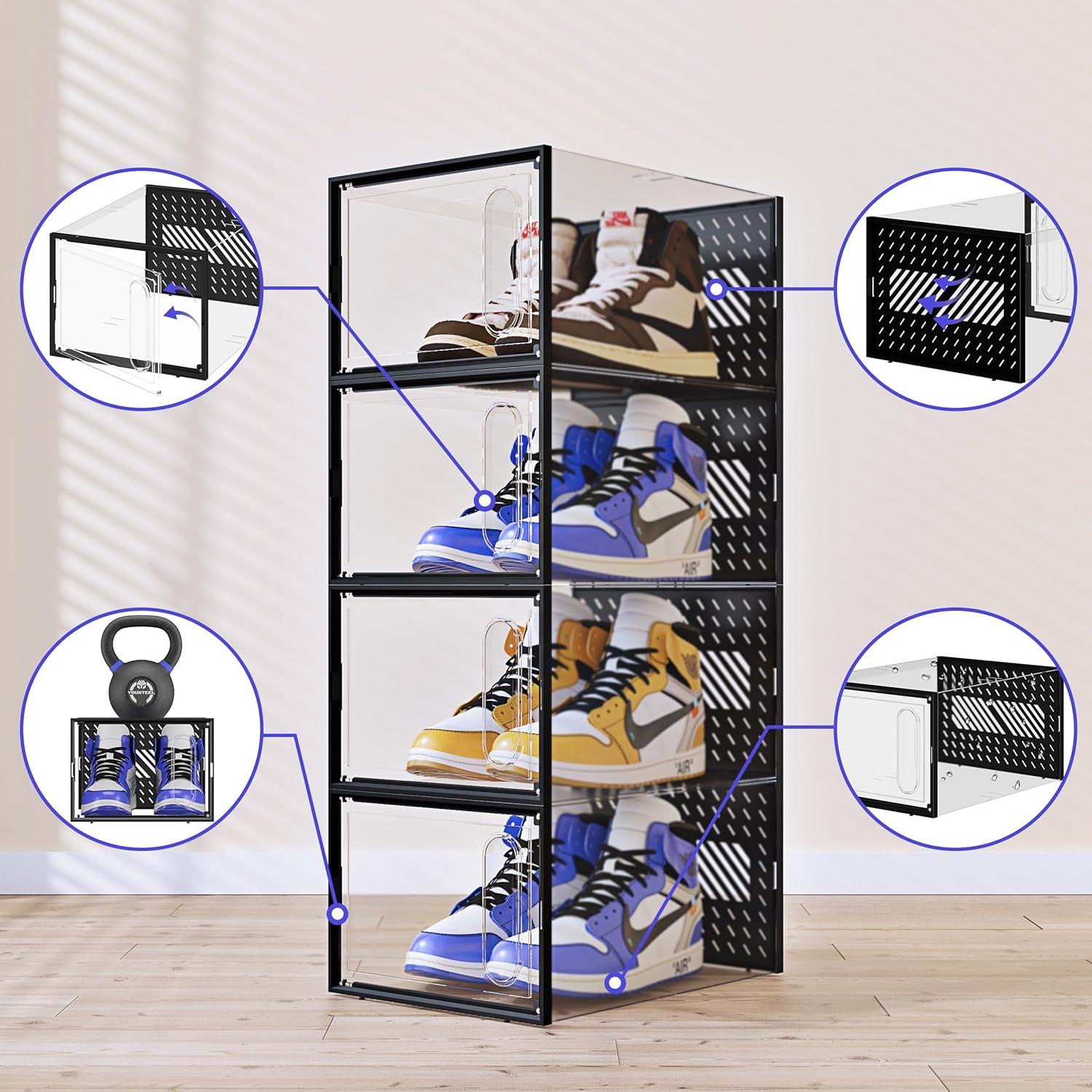 Schuhaufbewahrungsboxen transparent stapelbar magnetische Tür 8 Stück