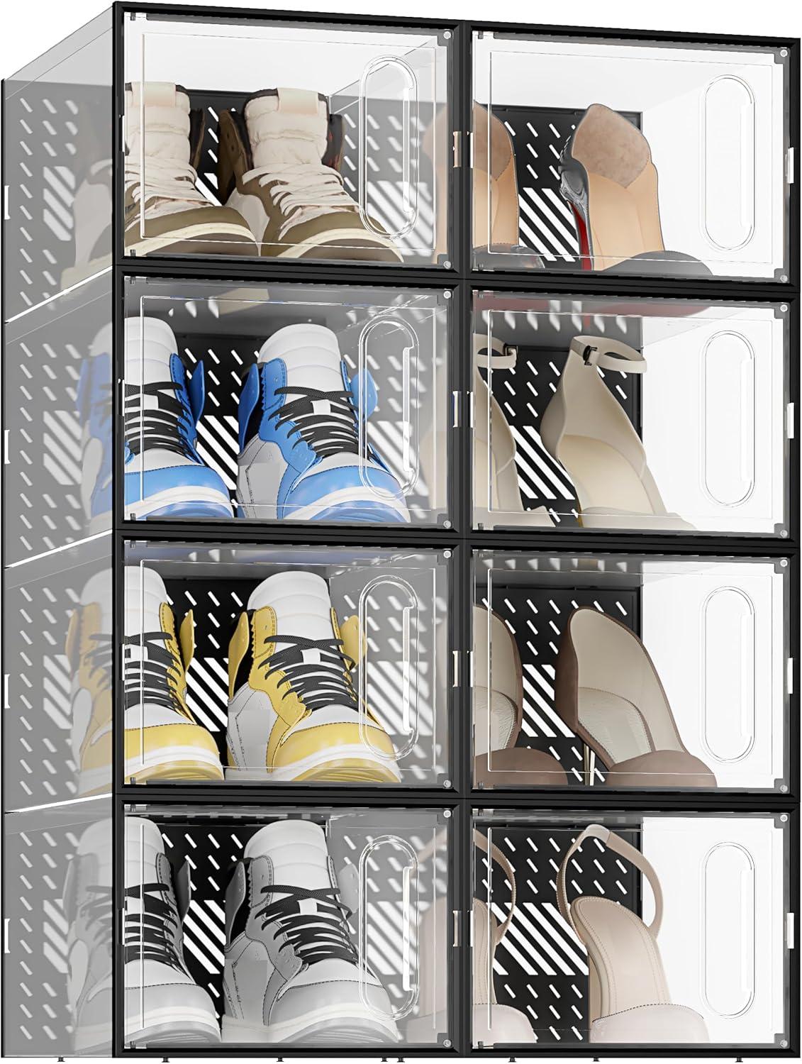 JOISCOPE Schuhboxen Set transparent stapelbar mit magnetischer Tür 8er Packung