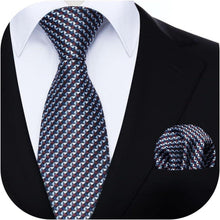 Herren Krawatten Set Blau Check Plaid Tupfen Hochzeit