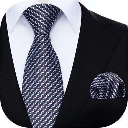 Herren Krawatten Set Blau Check Plaid Tupfen Hochzeit