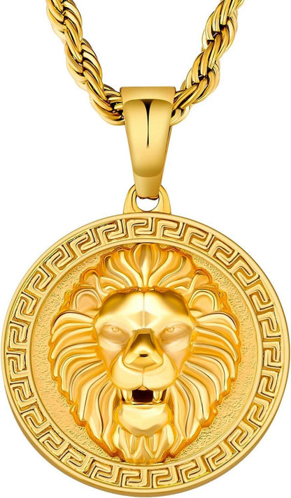 Goldene Löwe Kette mit Münzanhänger 2,5mm 55,9cm - 18K vergoldet