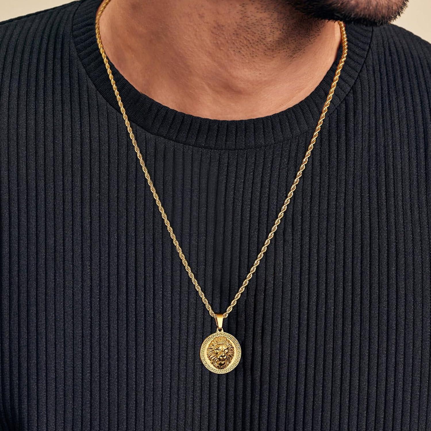 Goldene Löwe Kette mit Münzanhänger 2,5mm 55,9cm - 18K vergoldet