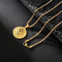 Herren Kordelkette mit Löwen Medaillon Anhänger Gold 55,9cm