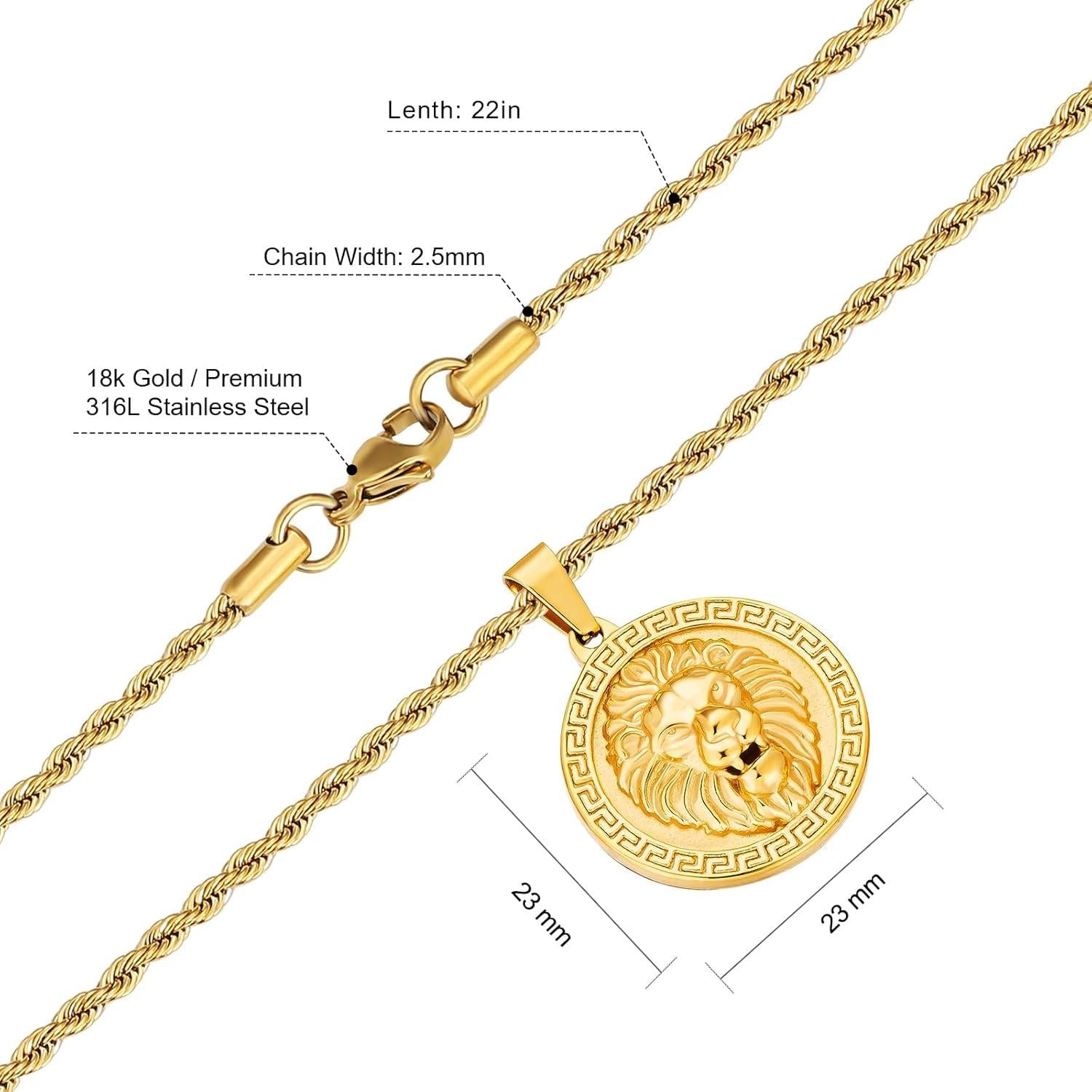 Herren Kette Löwe Anhänger 18K vergoldet 55,9cm Golden Halskette