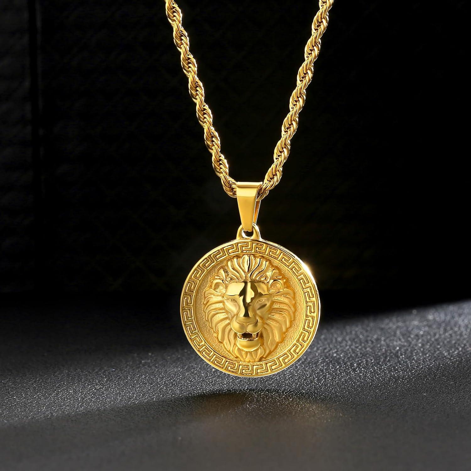Herren Kette Löwe Anhänger 18K vergoldet 55,9cm Golden Halskette
