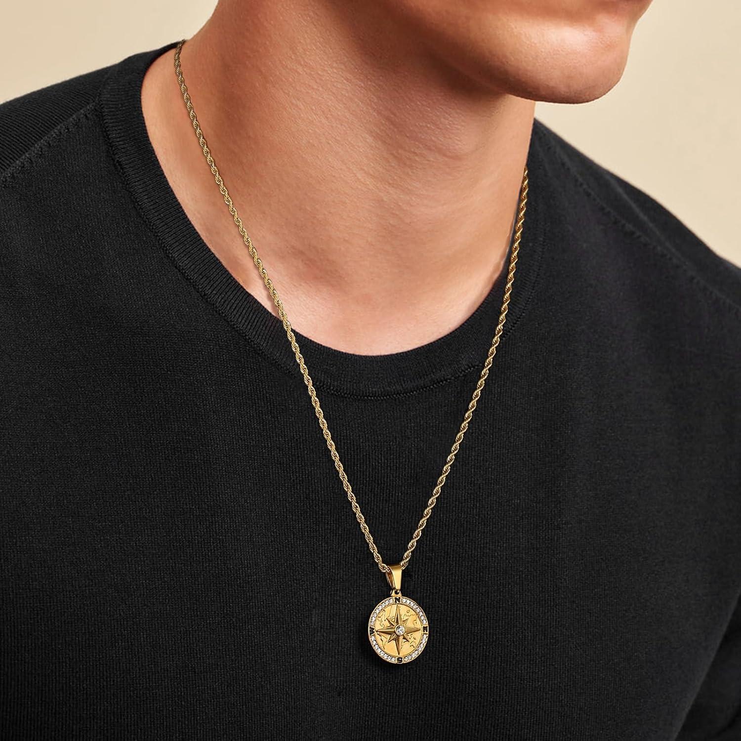 Kompass Anhänger Kette 2,5mm Goldkette 55,9cm Edelstahl Siegelring