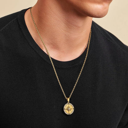 Kompass Anhänger Kette 2,5mm Goldkette 55,9cm Edelstahl Siegelring