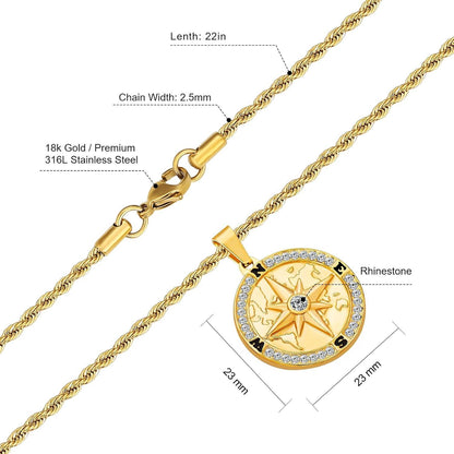 KRKC&CO Herren Kette mit Kompass Anhänger Goldkette 55,9cm Silberkette