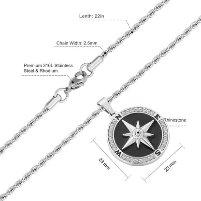 Herren Kette Kompass Anhänger Löwe Jesus Gold Silber 2,5mm 55,9cm
