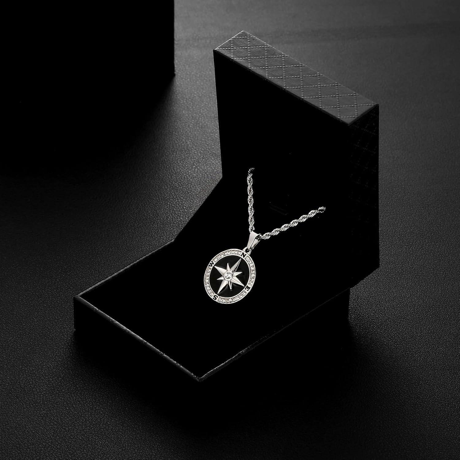 Herren Kompass Anhänger Kette 2,5mm 55,9cm 18K vergoldet Edelstahl