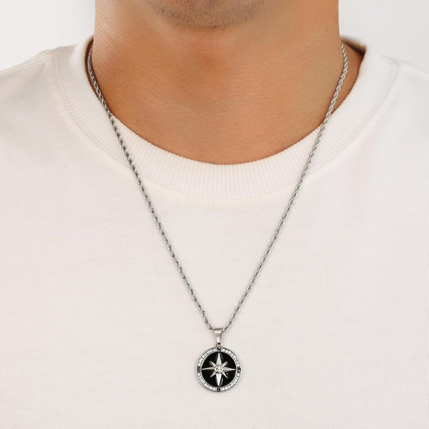 Herren Kette Kompass Anhänger Löwe Jesus Gold Silber 2,5mm 55,9cm