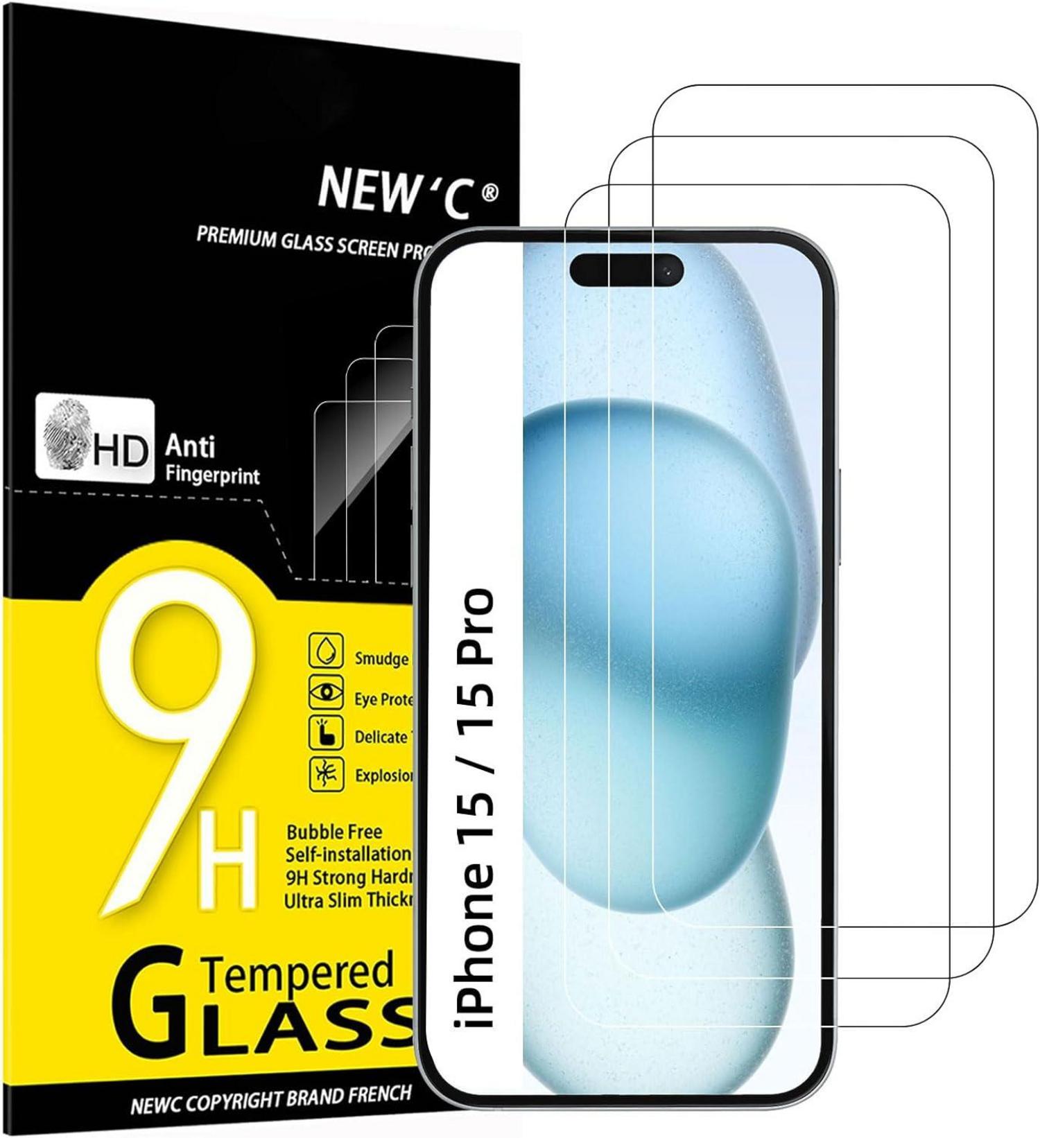 Panzer Schutzglas für iPhone 16/15 Pro 6,1 Zoll, 3 Stück