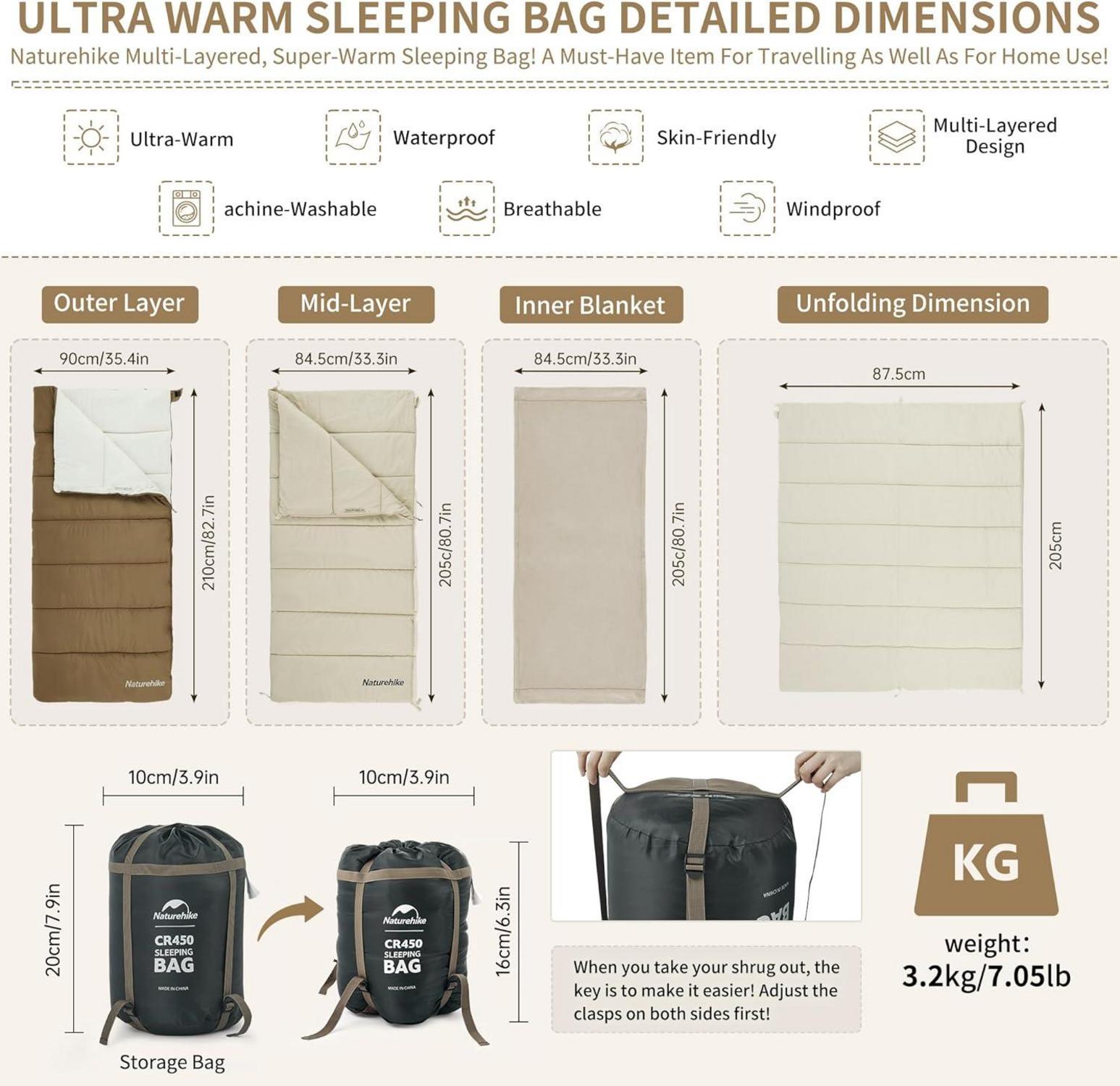 Deckenschlafsack für Erwachsene 3-4 Jahreszeiten Braun