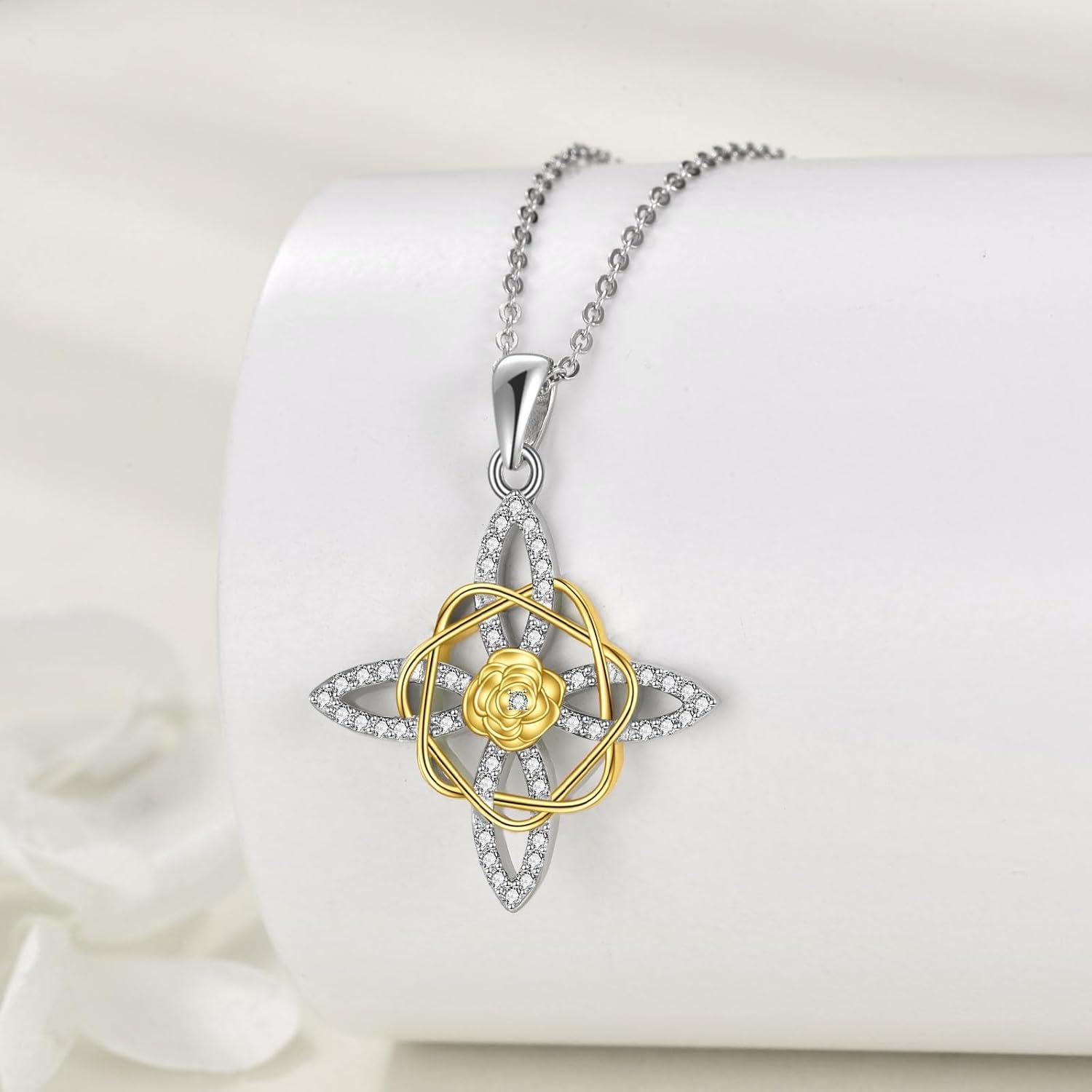 Celtic Knot Rose Pendant Necklace Women Girls Jewelry