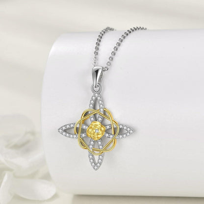 Celtic Knot Rose Pendant Necklace Women Girls Jewelry