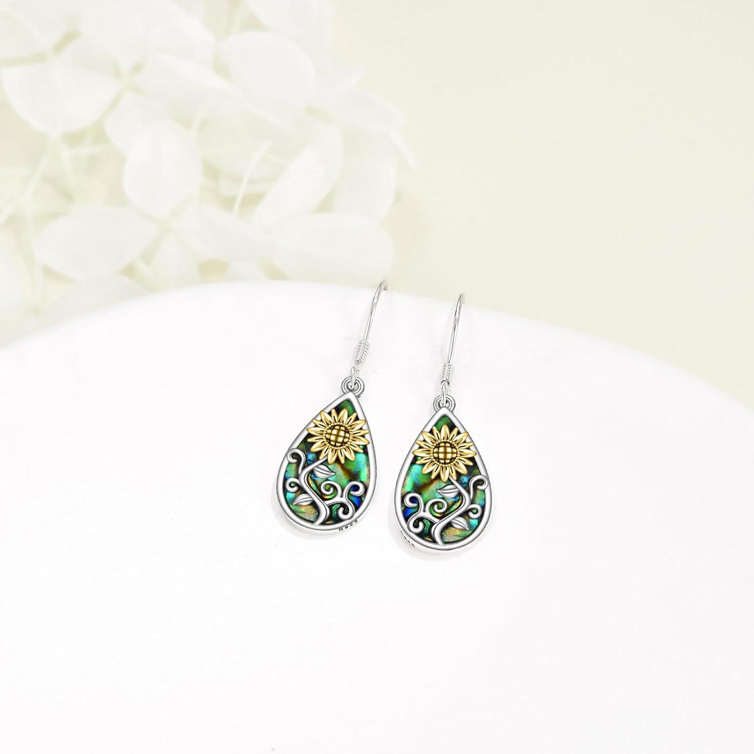 Sonnenblume Abalone Shell Dangle Ohrringe 925 Silber