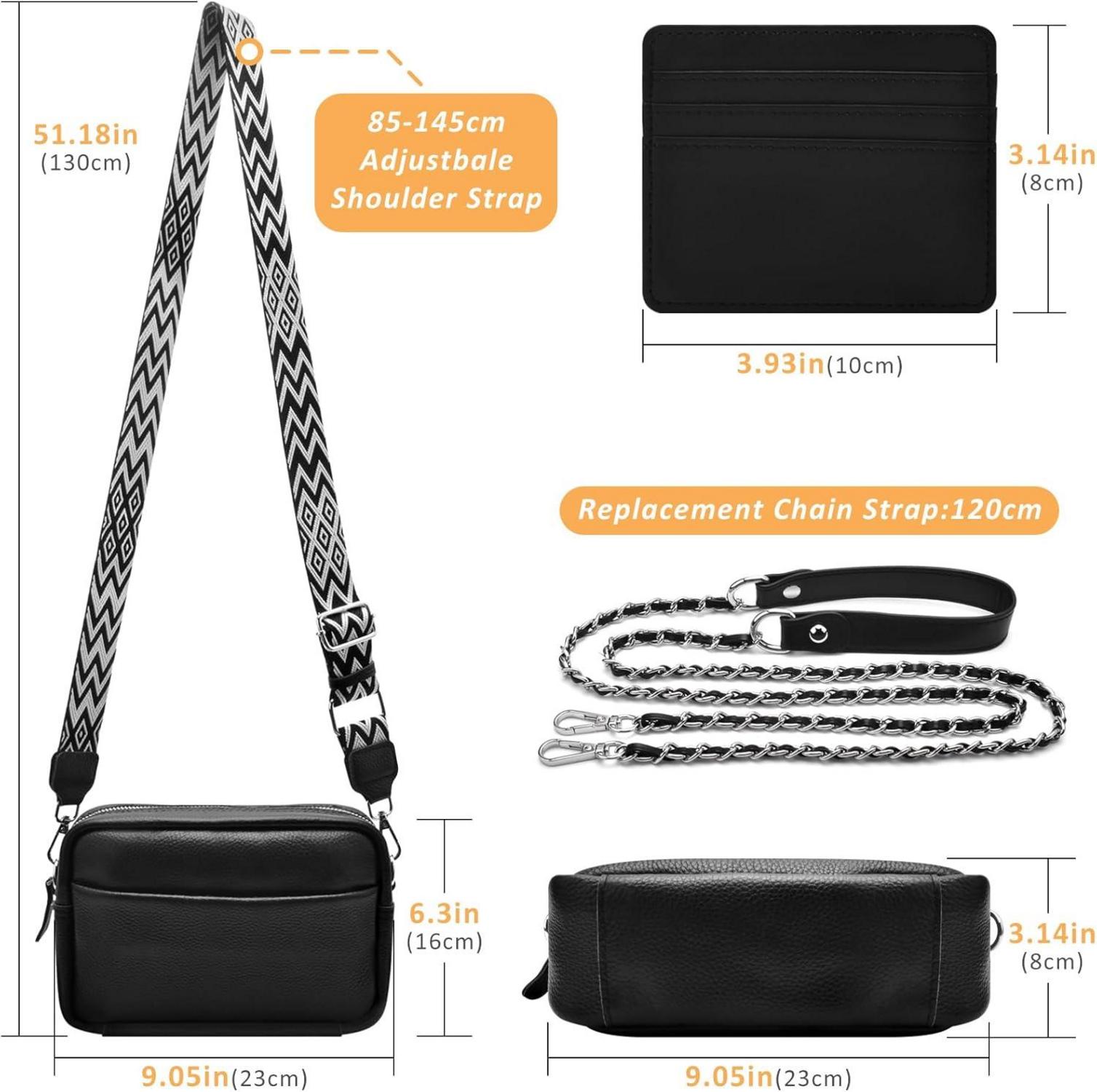 Umhängetasche Damen Leder Crossbody Bag 3 Fächer
