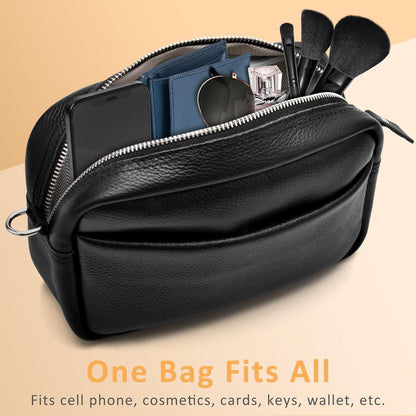 Handy Umhängetasche Echtes Leder Crossbody Bag Damen Schwarz 3 Fächer