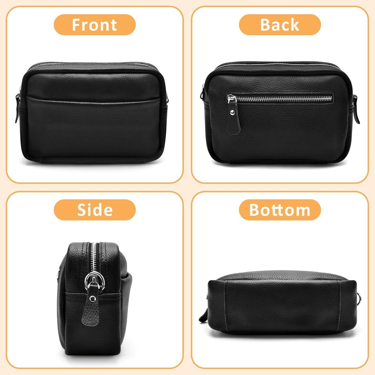 Handy Umhängetasche Echtes Leder Crossbody Bag Schultergurt Schwarz 3